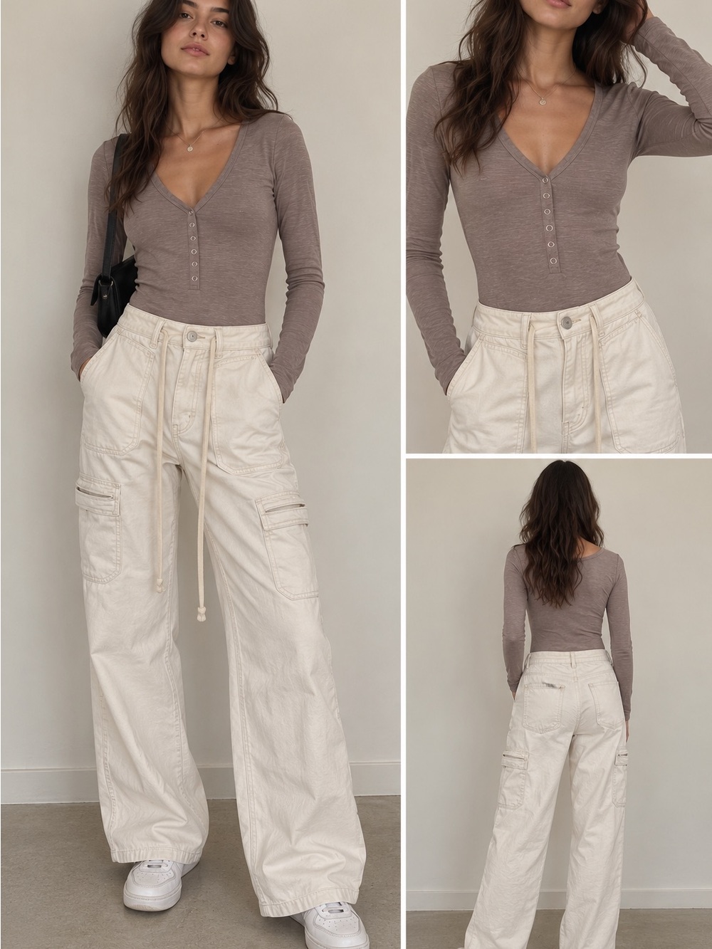 Abercrombie and Fitch Soft AF Henley Long Sleeve Bodysuit Mocha Brown Medium